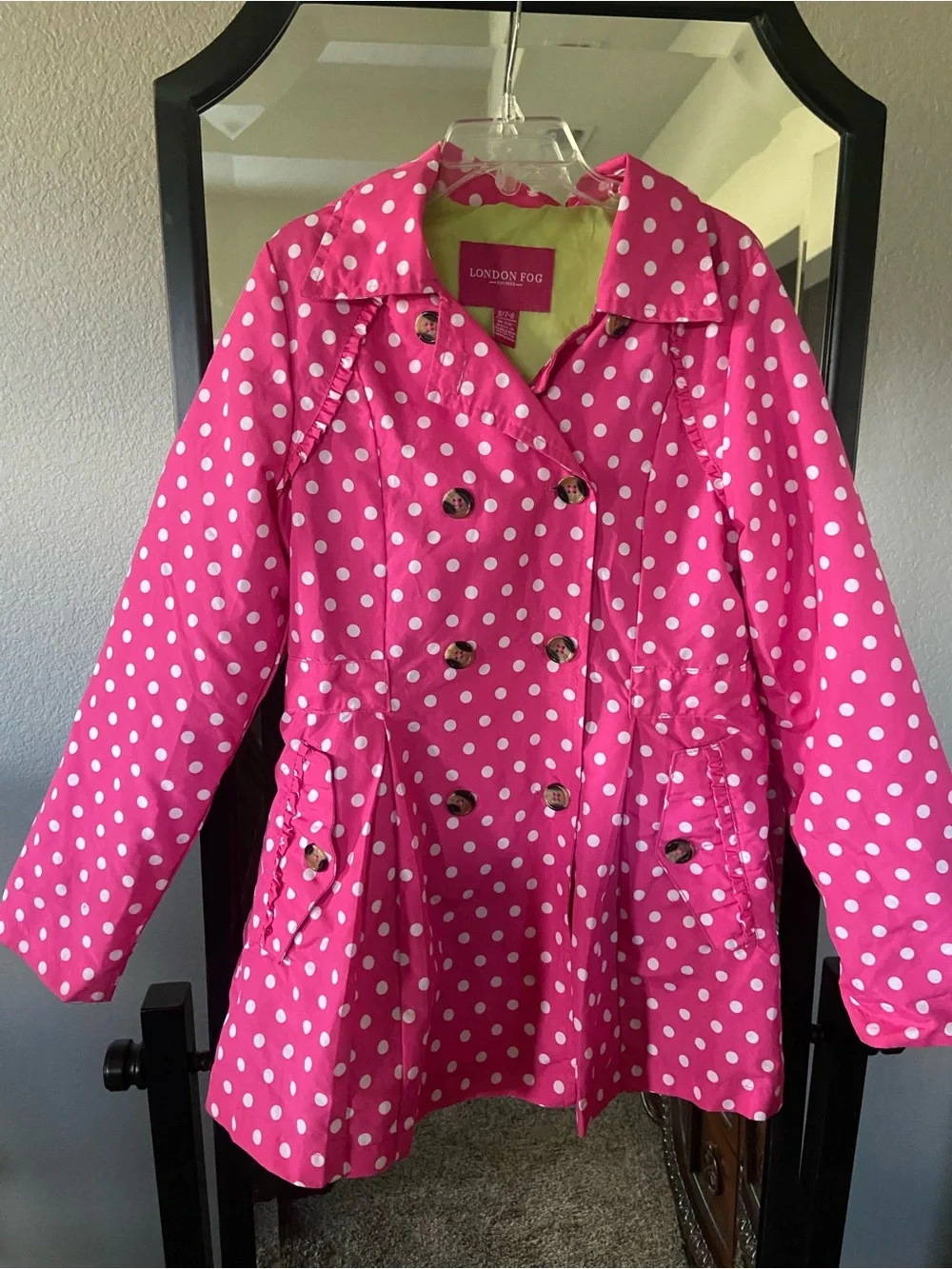 London Fog Bright Pink Polka Dot Raincoat